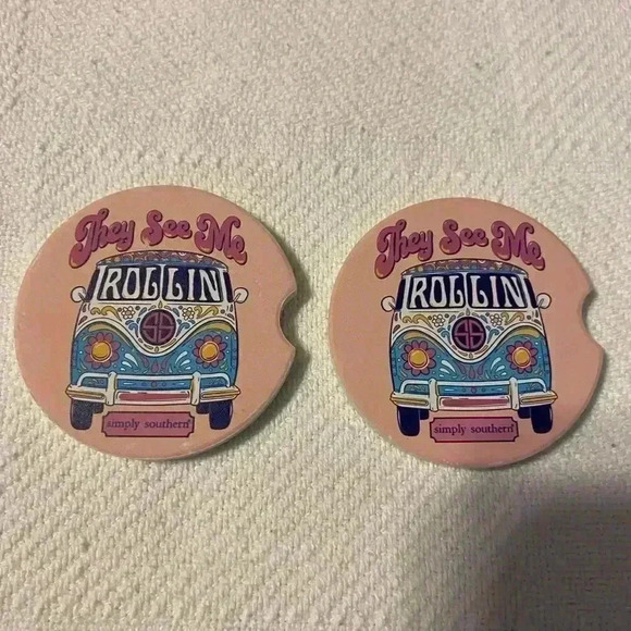 Simply Southern Set of 2 Car Coasters New and phone charger 10feet - Picture 1 of 6